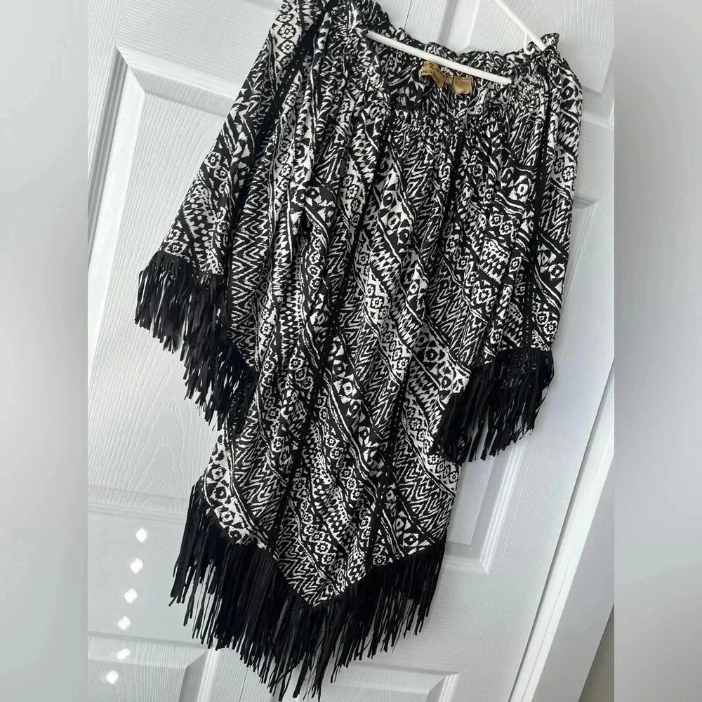 Cinco Ranch Womens Black/White Long Sleeve Tassel Dress Size Large